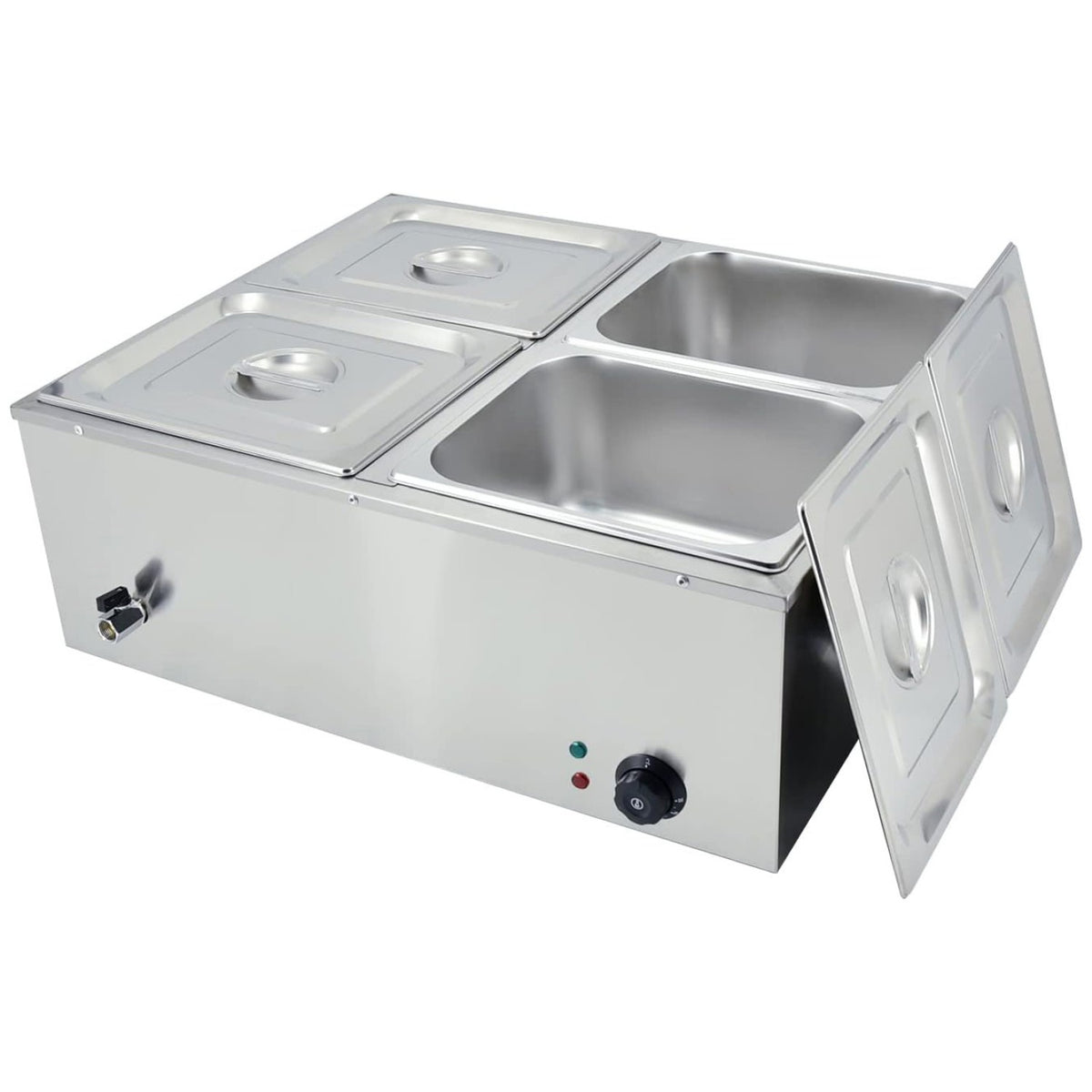 Commercial Stainless Steel Bain Marie with 4 × 1/2 GN Pans and Lids 710×568×280mm - M1222