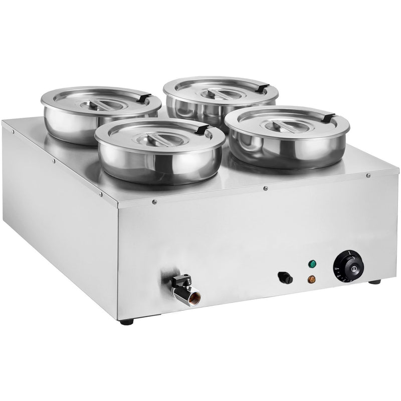 Commercial 28L Stainless Steel 4 Pot Bain Marie Soup & Sauce Warmer 580×595×375mm - M847