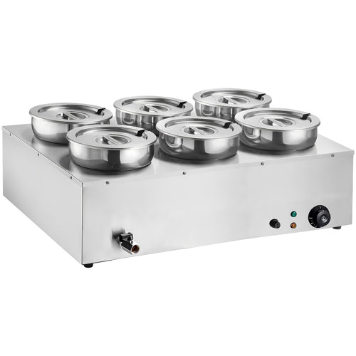Commercial 42L Stainless Steel 6 Pot Bain Marie Soup & Sauce Warmer 865×580×375mm - M867