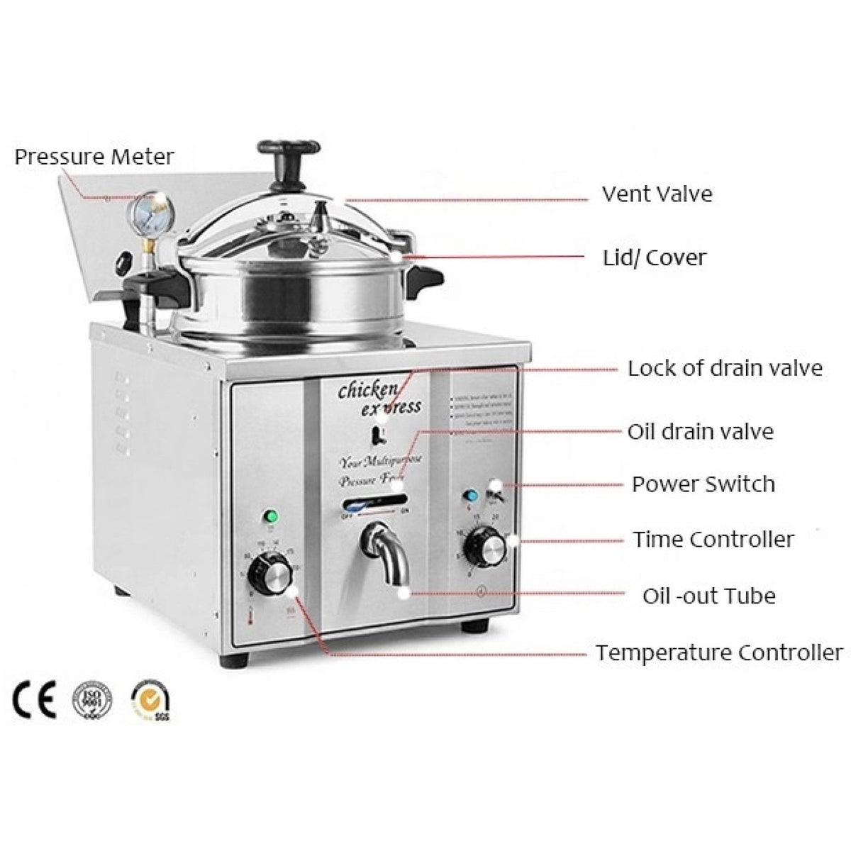 Commercial Pressure Fryer 15 litres 3kW Countertop - MDXZ16