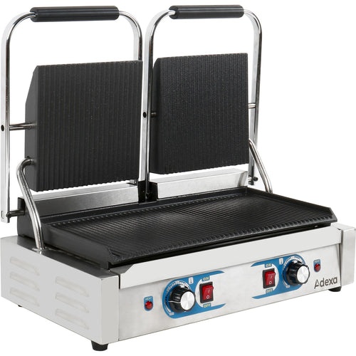 Heavy Duty Twin Panini Contact grill Dual Zone 3.6kW Ribbed - MLP813