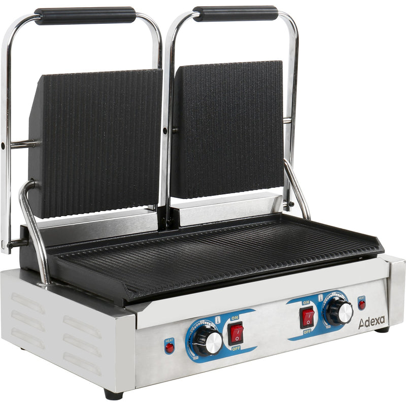 Heavy Duty Twin Panini Contact grill Dual Zone 3.6kW Ribbed - MLP813