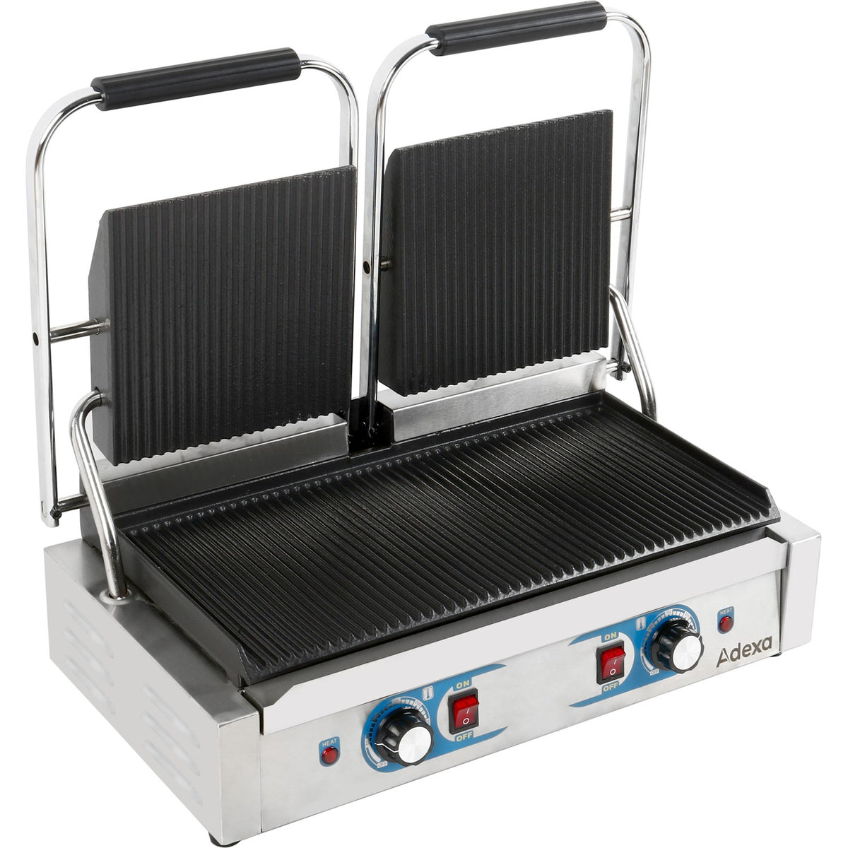 Heavy Duty Twin Panini Contact grill Dual Zone 3.6kW Ribbed - MLP813