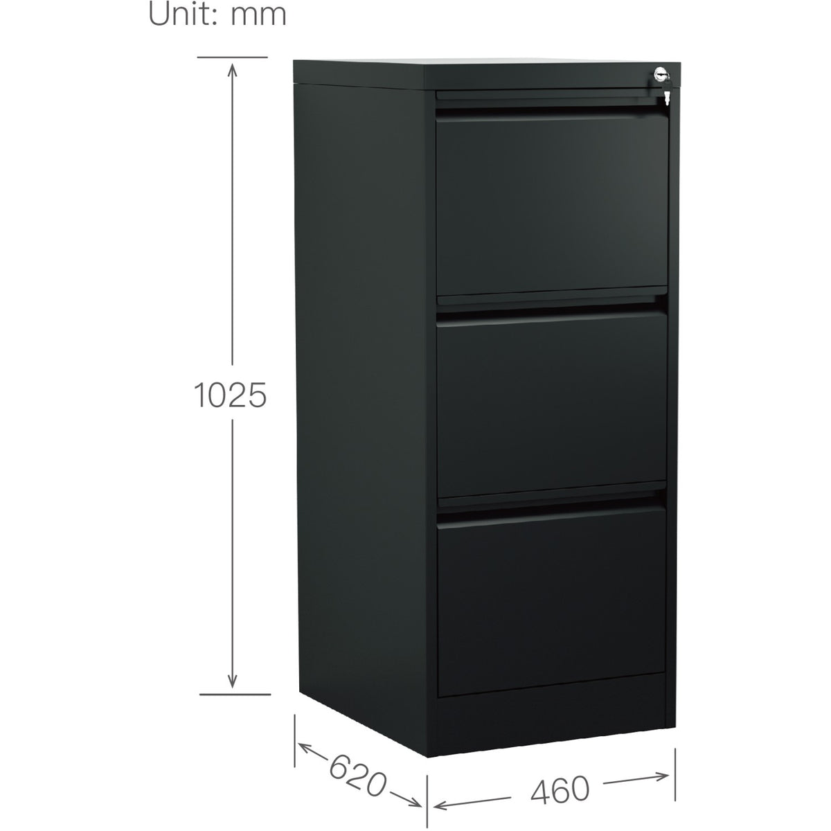 Professional Filing Cabinet 3 drawer 460x620x1025mm Black - MXDC2BLACK