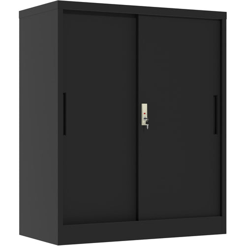 Professional Metal Storage Cabinet 2 sliding doors 800x400x1000mm Lock 2 adjustable shelves Black - MXHSC005BLACK
