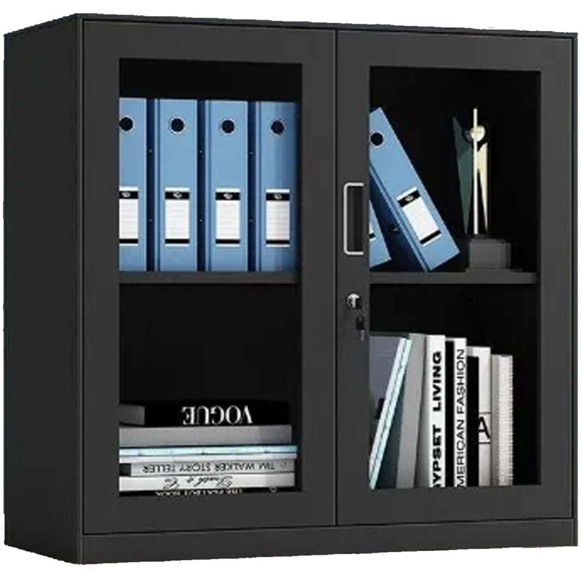 Commercial Metal Black Storage Cabinet 1 Shelf 2 Glass Door 900x400x900mm - MYOC03BLACK