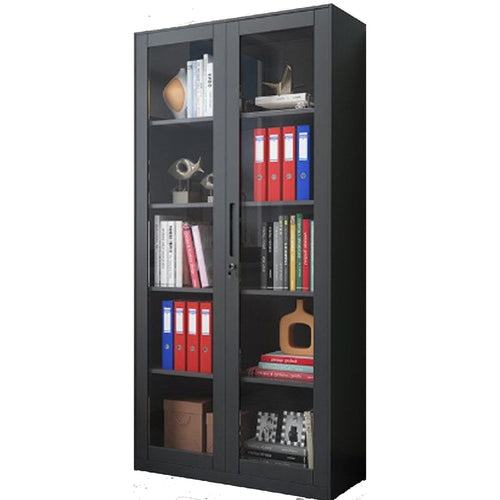 Commercial Steel Cabinet 4 Shelves 2 Glass Doors 900x400x1850mm Black - MYOC13BLACK