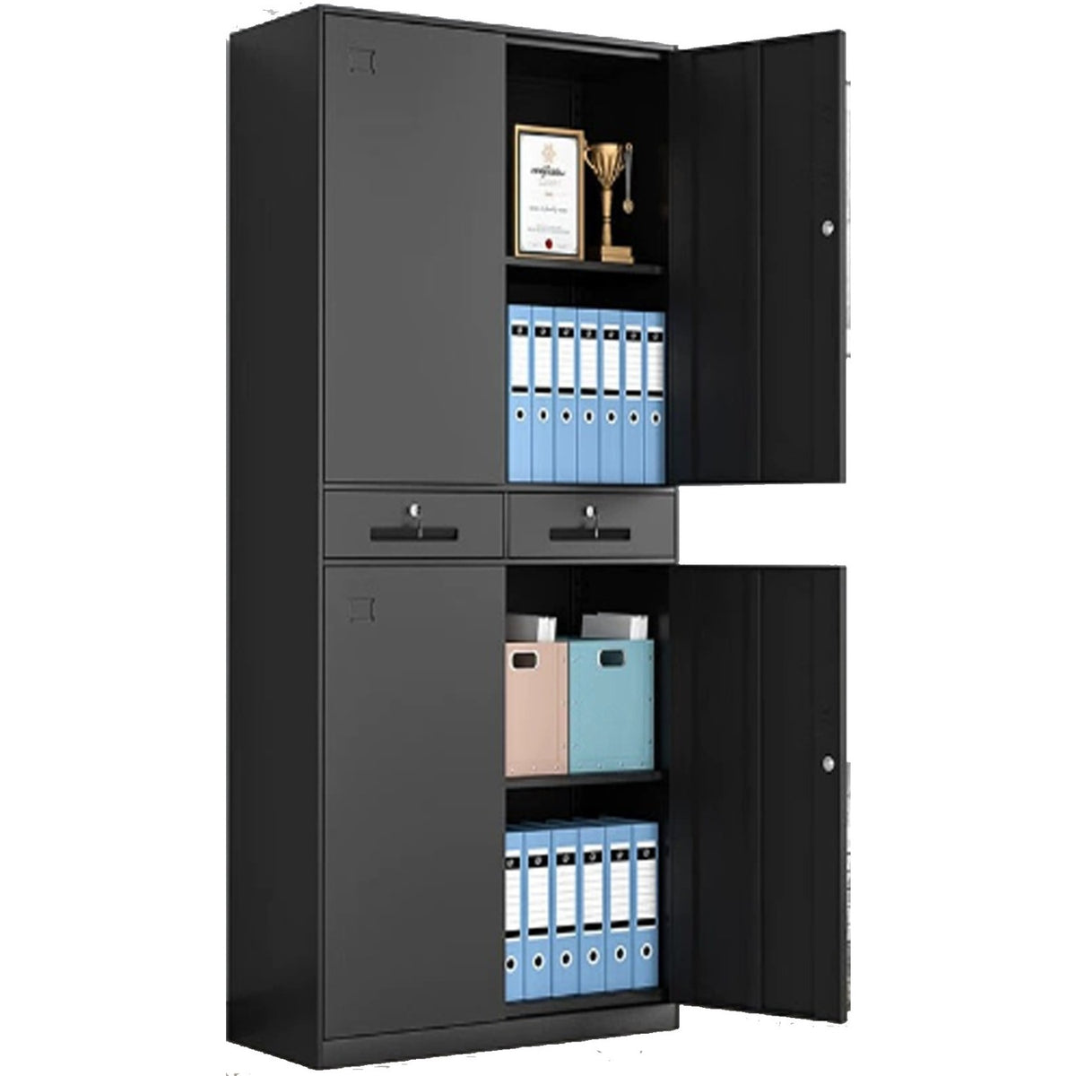 Commercial Steel Cabinet 2 Shelves 2 Drawers 4 Door 900x400x1850mm Black - MYSC09