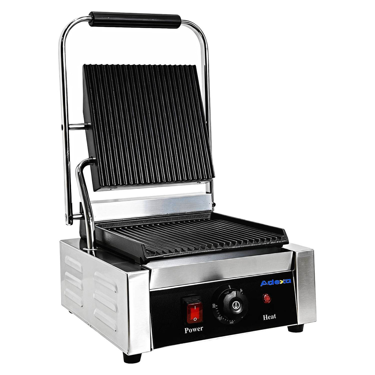 Commercial Electric Contact Grill / Panini Press Ribbed Plates 240x240mm 1.8kW - NEXORA102