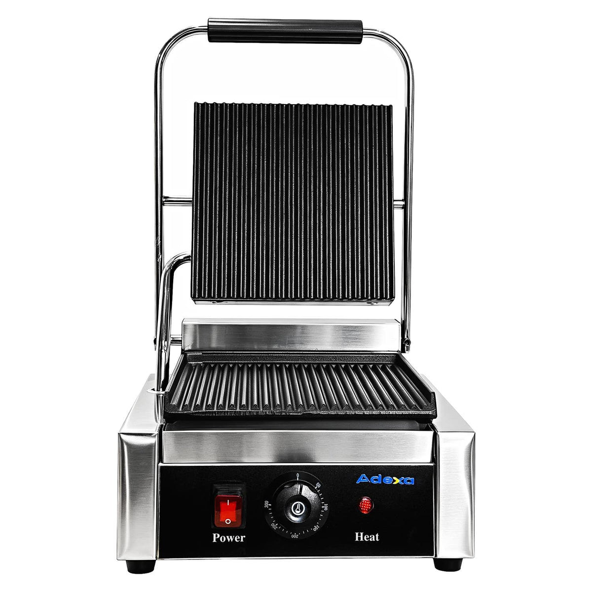 Commercial Electric Contact Grill / Panini Press Ribbed Plates 240x240mm 1.8kW - NEXORA102