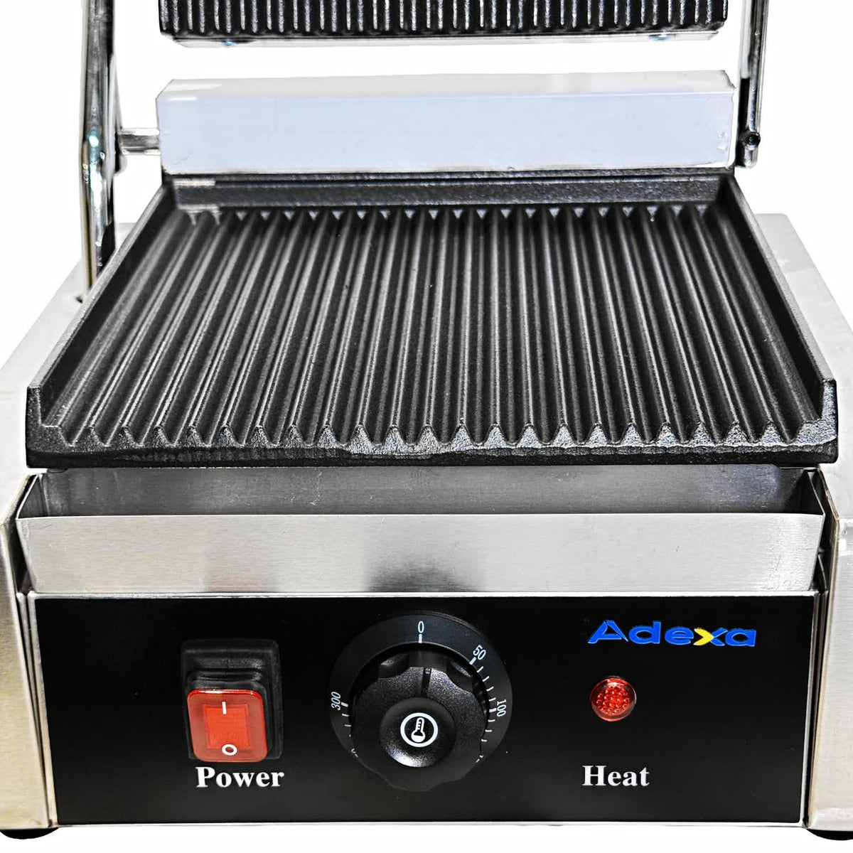 Commercial Electric Contact Grill / Panini Press Ribbed Plates 240x240mm 1.8kW - NEXORA102