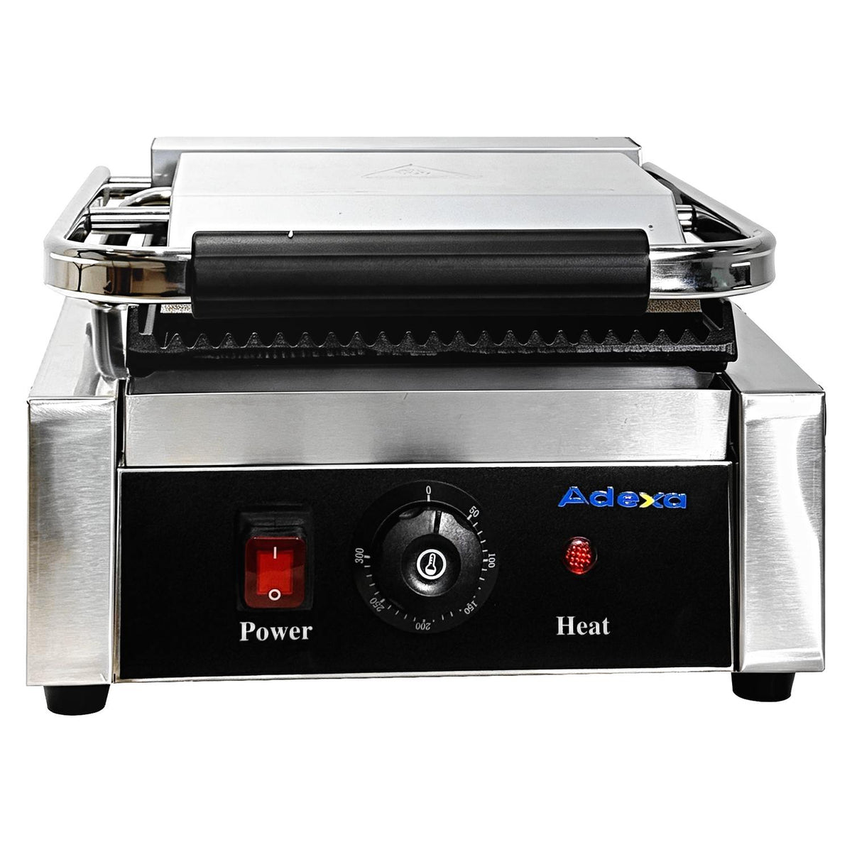 Commercial Electric Contact Grill / Panini Press Ribbed Plates 240x240mm 1.8kW - NEXORA102