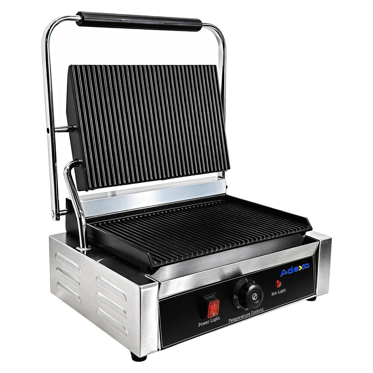 Commercial Electric Contact Grill / Panini Press Ribbed Plates 345x235mm 2.2kW - NEXORA106