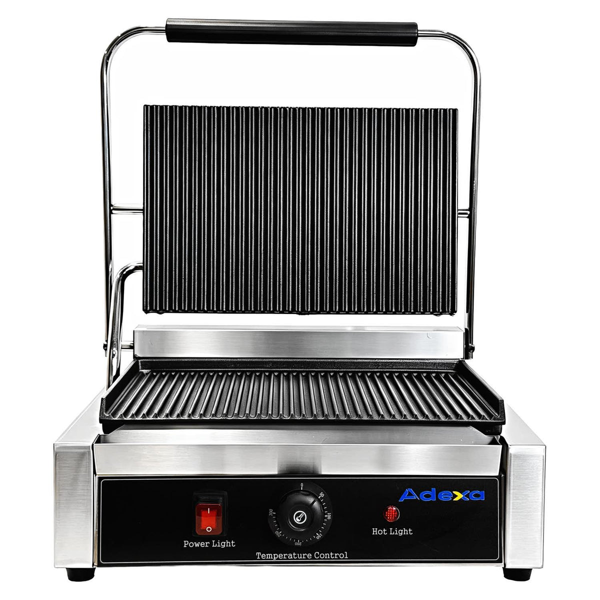 Commercial Electric Contact Grill / Panini Press Ribbed Plates 345x235mm 2.2kW - NEXORA106