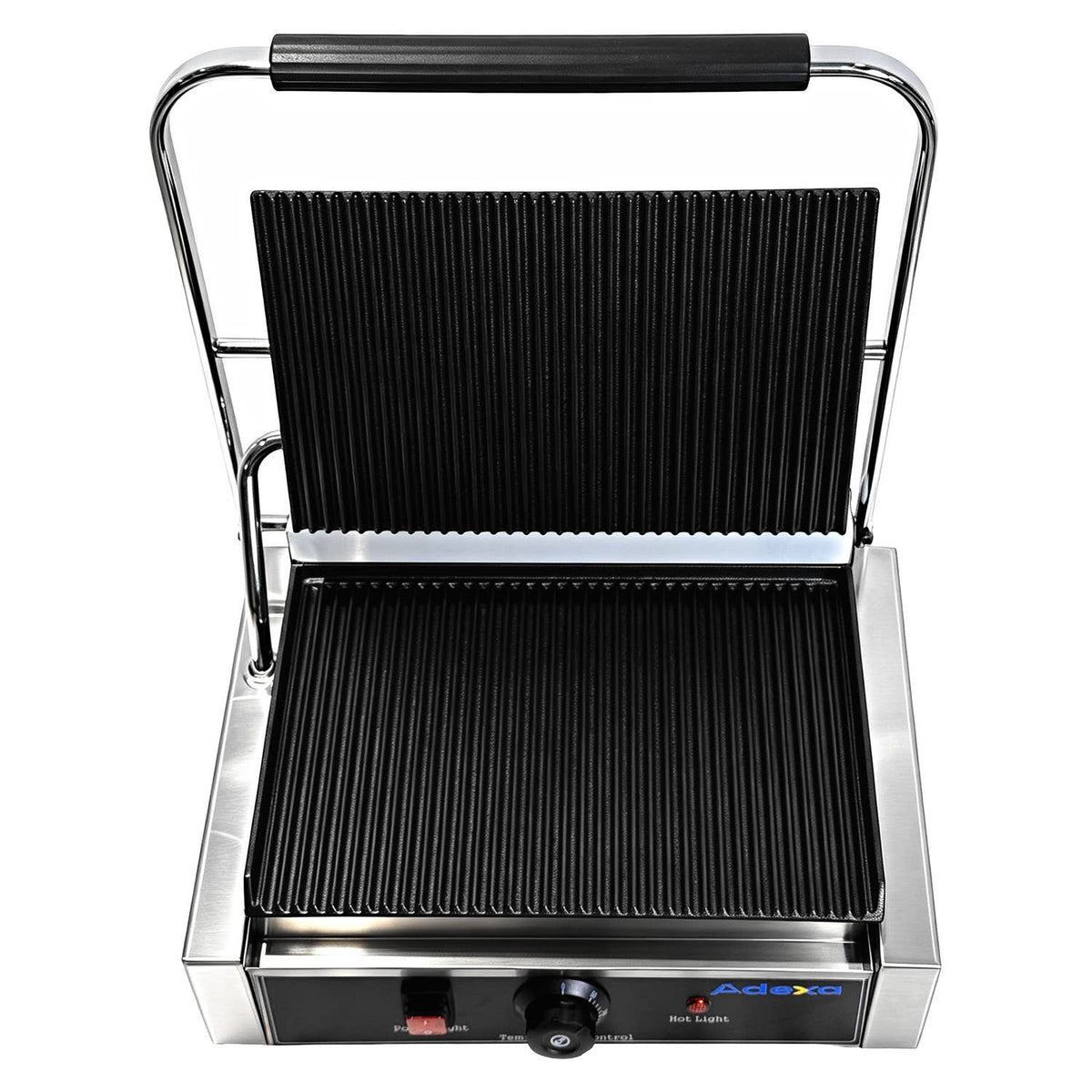 Commercial Electric Contact Grill / Panini Press Ribbed Plates 345x235mm 2.2kW - NEXORA106
