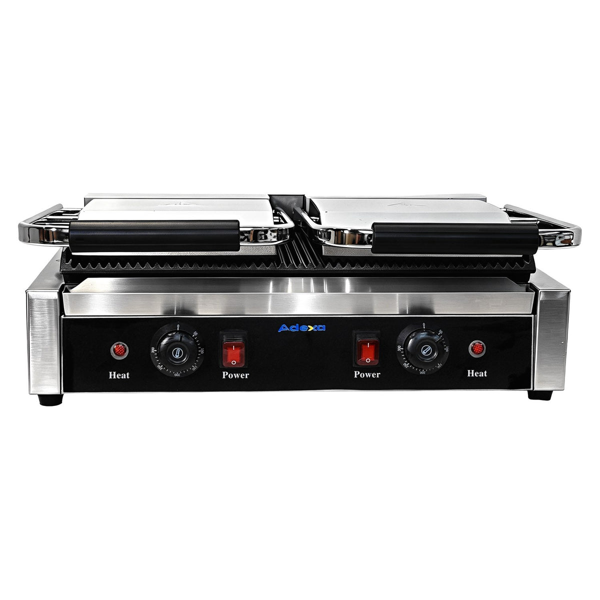 Commercial Double Contact Grill / Panini Press Ribbed Plates 480x230mm 3.6kW - NEXORA110