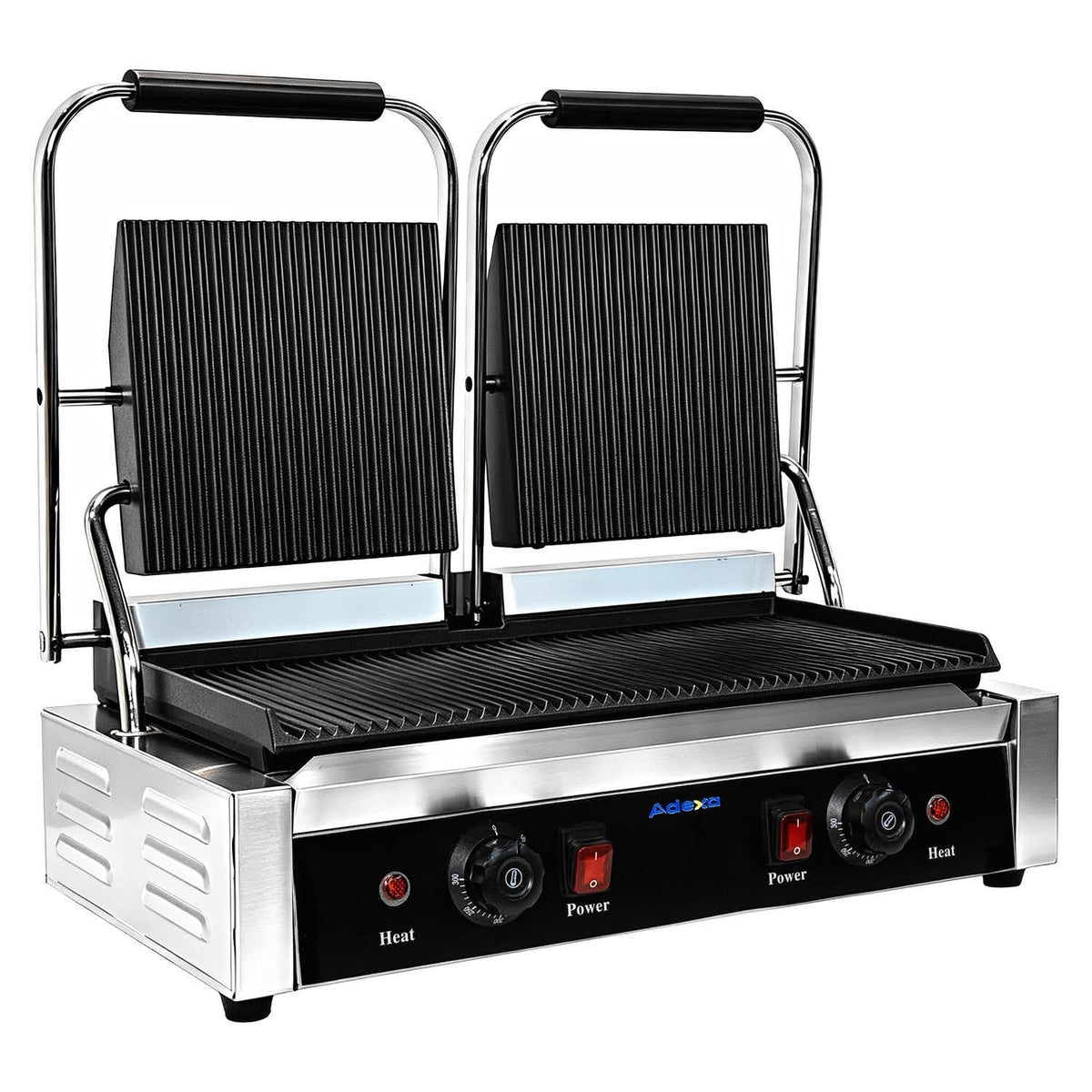 Commercial Double Contact Grill / Panini Press Ribbed Plates 480x230mm 3.6kW - NEXORA110