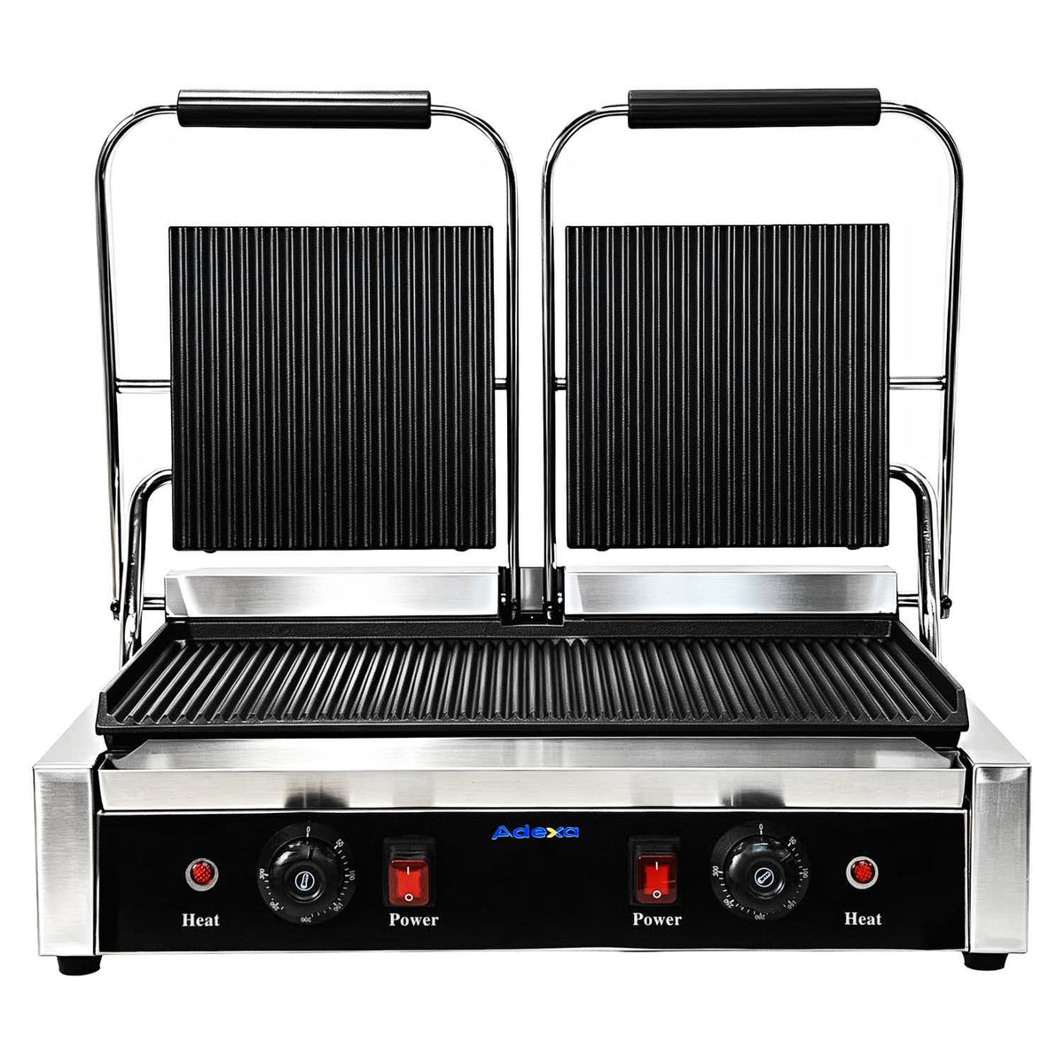Commercial Double Contact Grill / Panini Press Ribbed Plates 480x230mm 3.6kW - NEXORA110