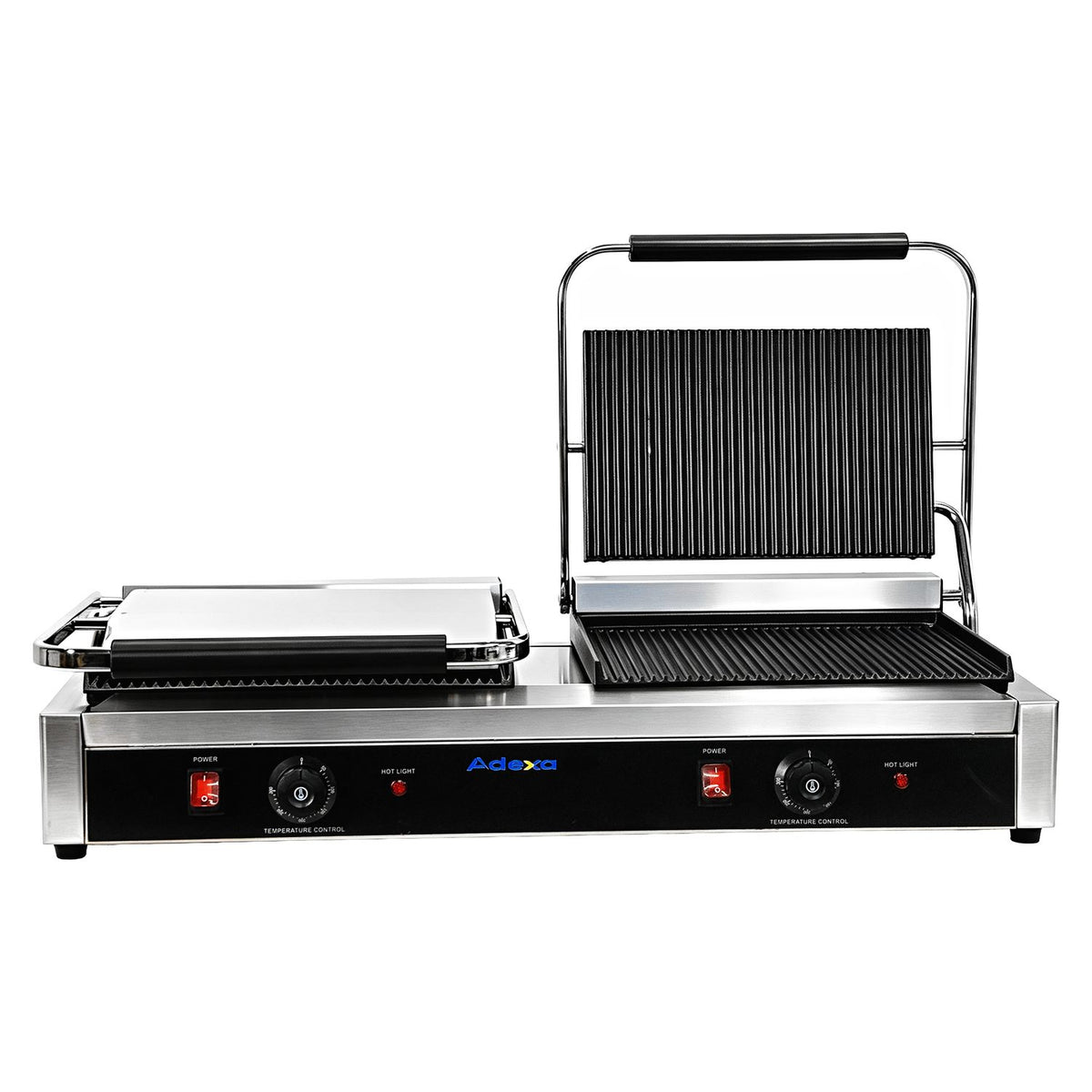 Commercial Double Contact Grill / Panini Press Ribbed Plates 2x 345x235mm 4.4kW - NEXORA112