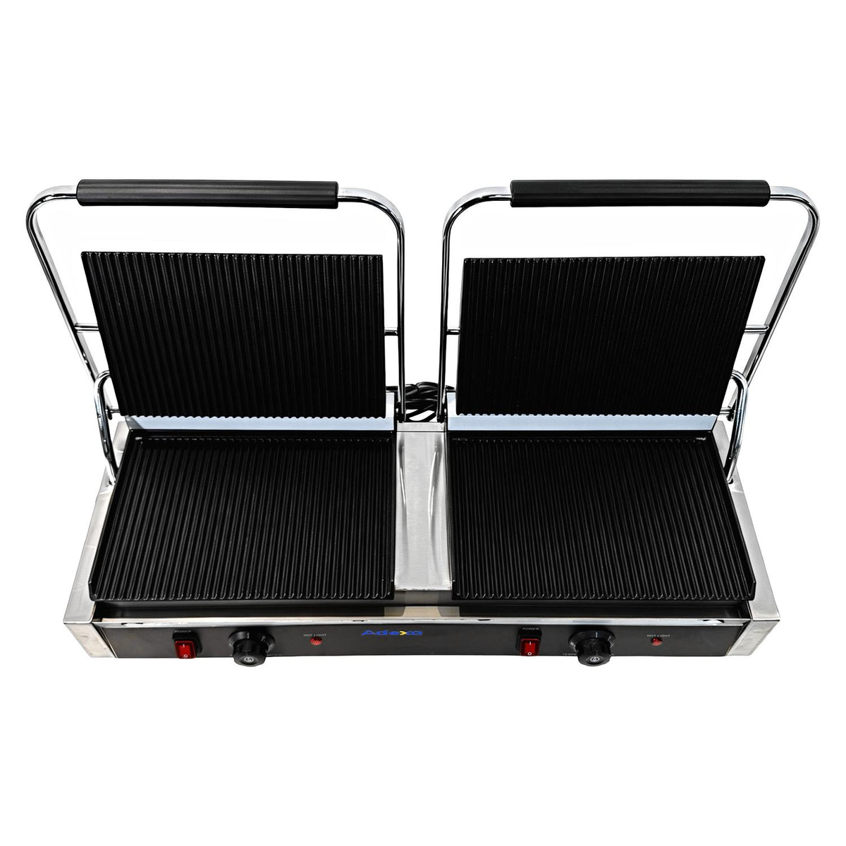 Commercial Double Contact Grill / Panini Press Ribbed Plates 2x 345x235mm 4.4kW - NEXORA112