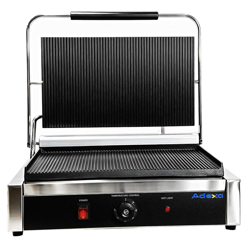 Commercial Electric Contact Grill / Panini Press Oversized Ribbed Plates 470x358mm 2.8kW - NEXORA116