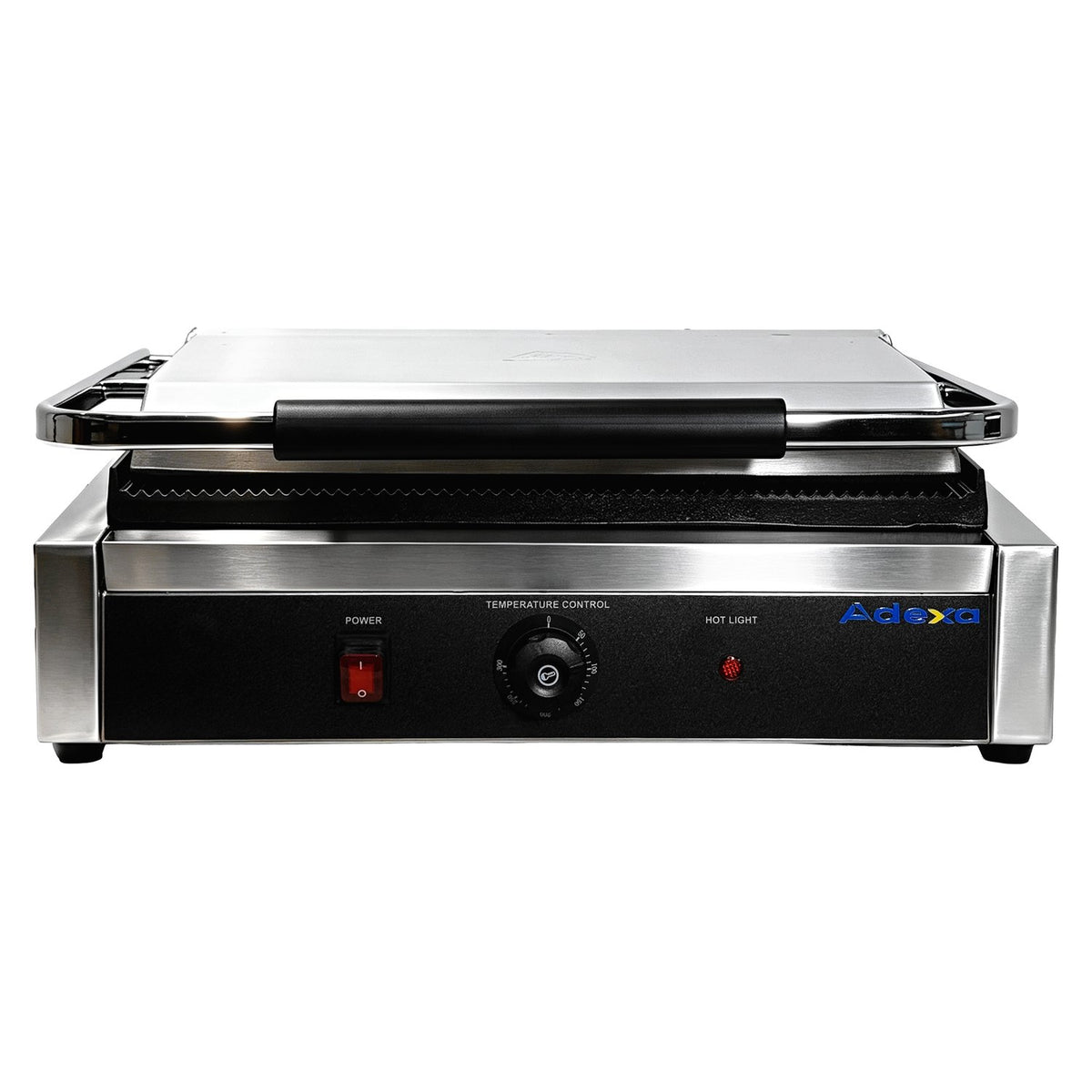 Commercial Electric Contact Grill / Panini Press Oversized Ribbed Plates 470x358mm 2.8kW - NEXORA116