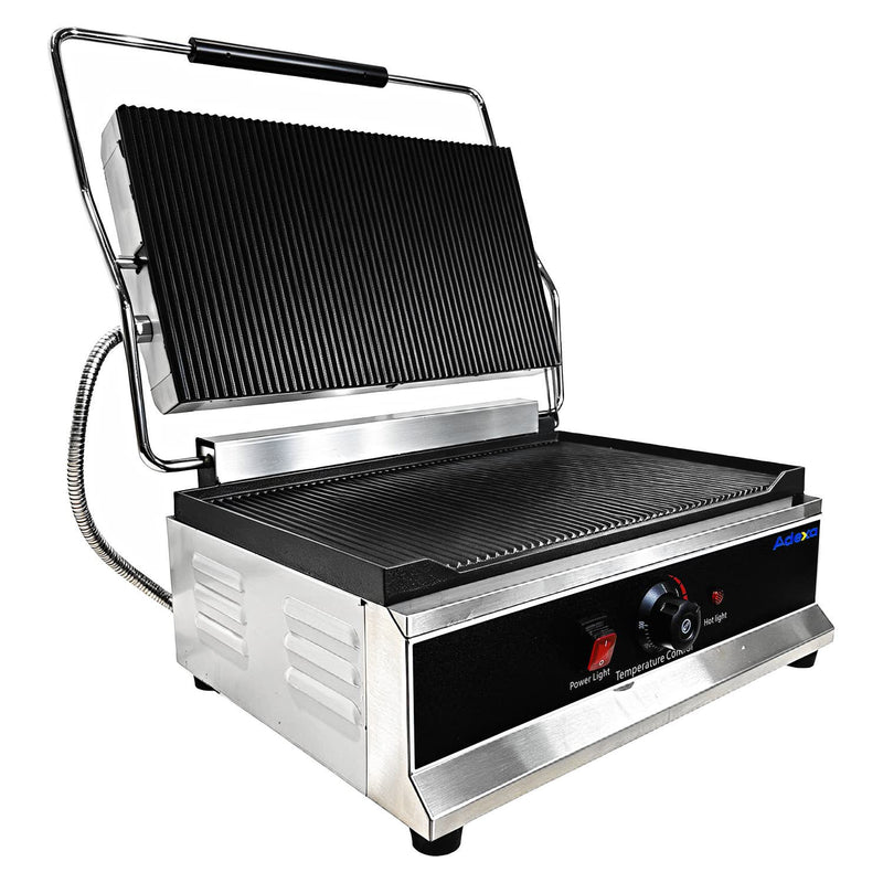 Commercial Electric Contact Grill / Panini Press Oversized Ribbed Plates 500x320mm 3kW - NEXORA120