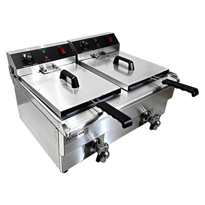Commercial 2x 13L Electric Deep Fryer Double Tank with Drain Taps 6kW - NEXORA134