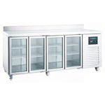 608 Ltr 4 Door Stainless Steel Refrigerated Prep Counter With Glass Doors & Flat Top - NORCOLD884