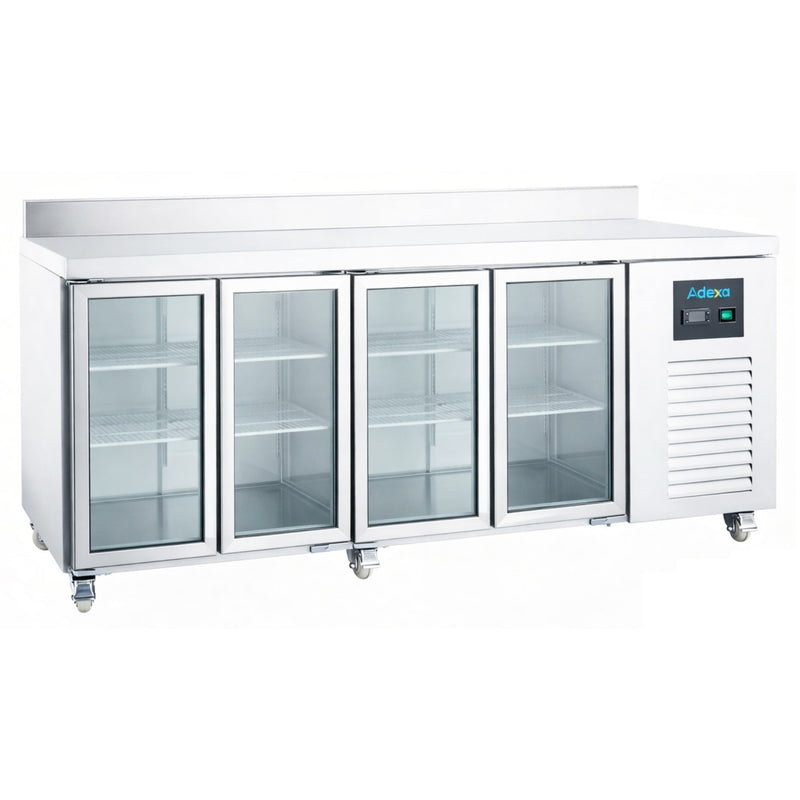 608 Ltr 4 Door Stainless Steel Refrigerated Prep Counter With Glass Doors & Flat Top - NORCOLD884