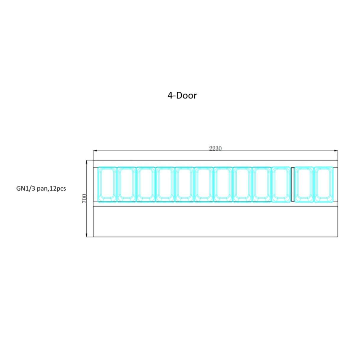 608 Ltr 4 Door Stainless Steel Refrigerated Sandwich Prep Counter With 12×1/3 GN Pans - NORCOLD890
