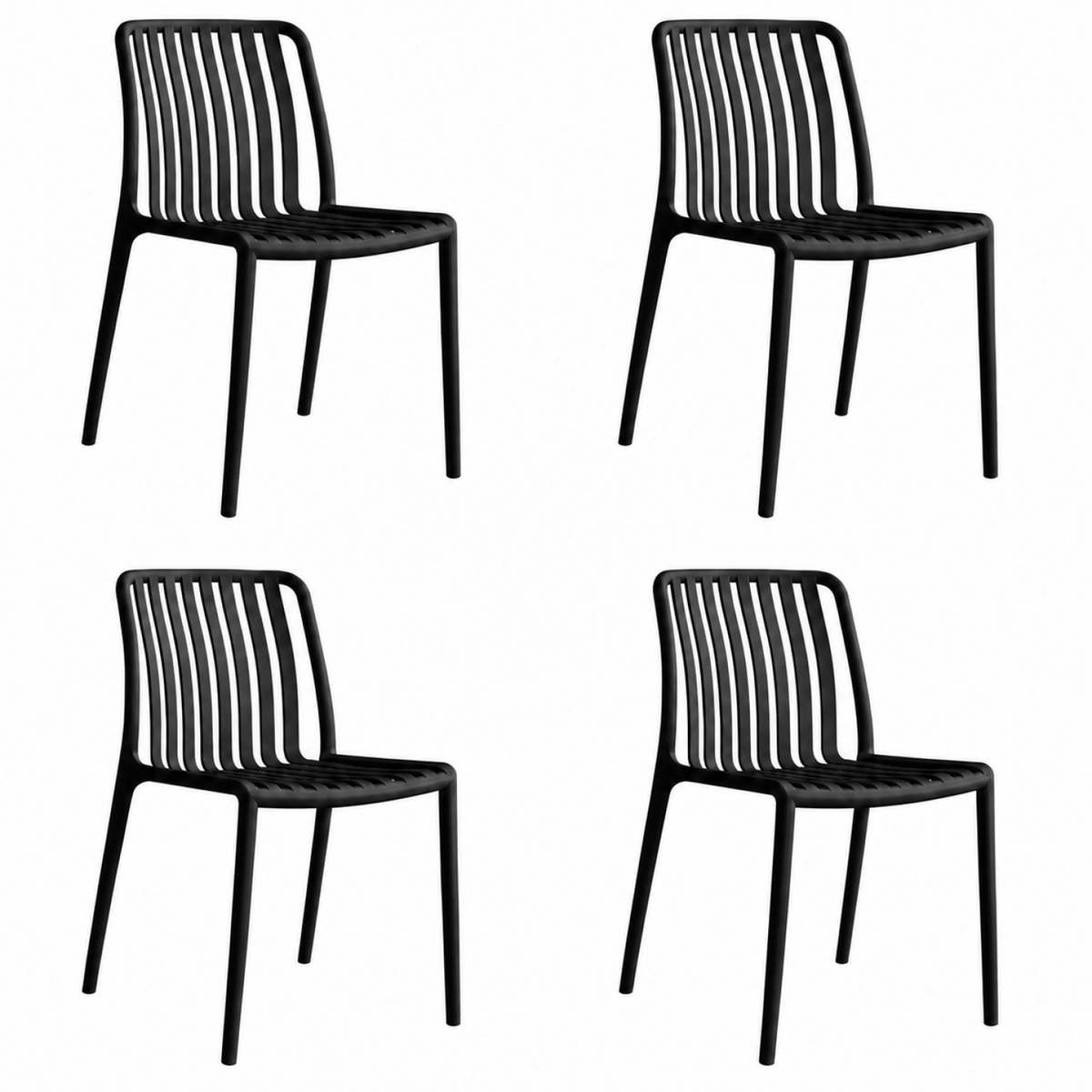 Bistro Dining Chair Slatted Seat and Backrest Polypropylene Indoors & Outdoors 440x450x800mm Black - P194BLACK
