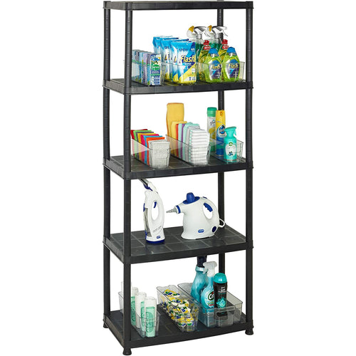 Professional Plastic Shelving Unit 5 tier Black 600x300x1735mm - P5T
