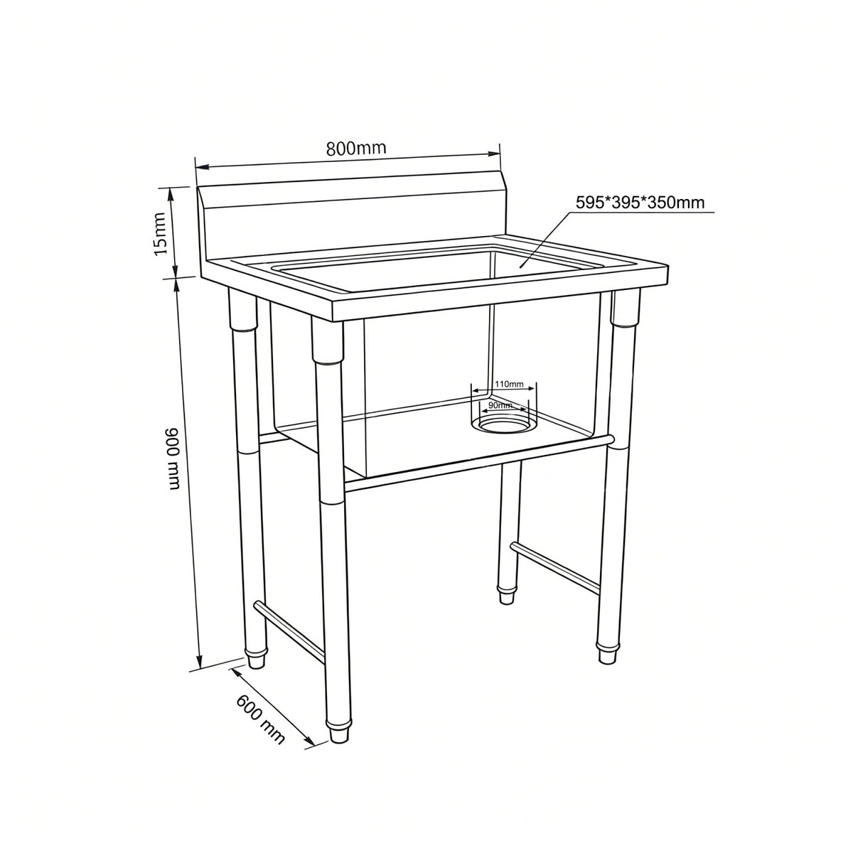 Commercial Stainless Steel Pet Grooming Bath Tub 800×600×1050(900+150)mm with Drainer Set - PDBS60080