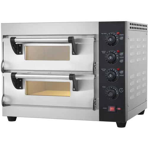 Commercial Pizza Oven Electric 2 chambers 400x400mm 350°C Mechanical controls 5.2kW 230V Hardwired 600x520x480mm - PS442