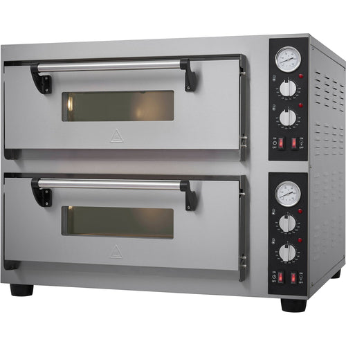 Commercial Pizza Oven Electric 2 Chambers 500×500mm 4+4 250mm diameter pizza 500°C Mechanical Controls 8.4kW 400V - PS552