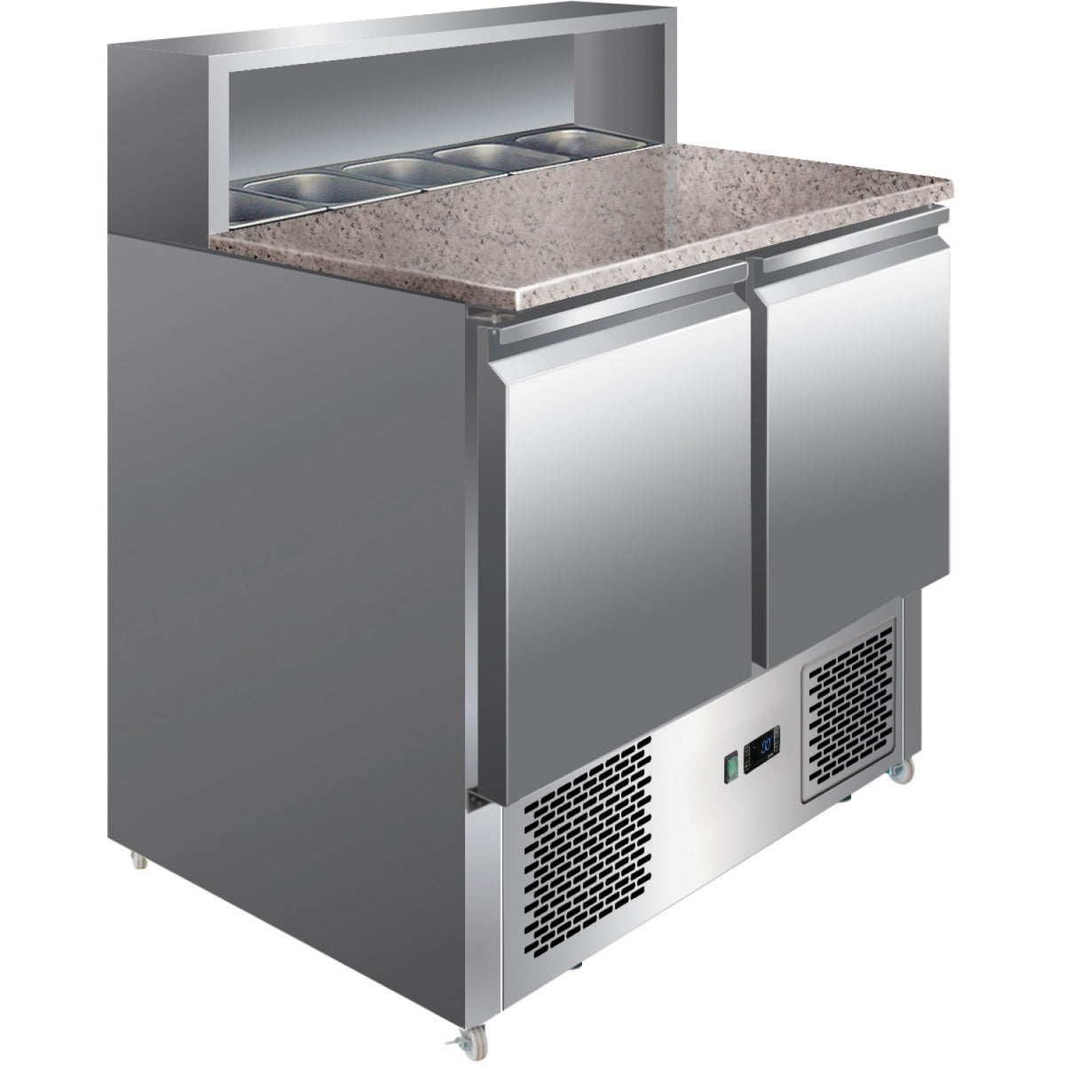 Pizza Prep Table 2 doors Stainless steel Pizza top 5xGN1/6 Depth 700mm - PZ22