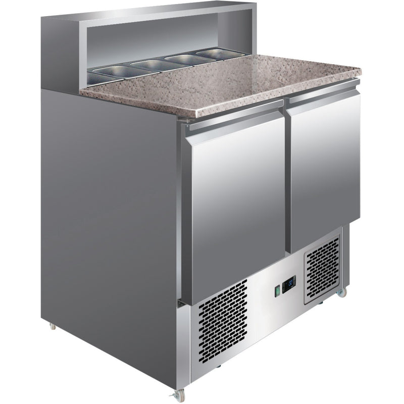 Pizza Prep Table 2 doors Stainless steel Pizza top 5xGN1/6 Depth 700mm - PZ22