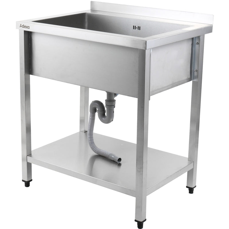 Commercial Pot Wash Sink Stainless steel 1 bowl Splashback Bottom shelf 800x600x900mm Square legs - PSA8060U