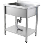 Commercial Pot Wash Sink Stainless steel 1 bowl Splashback Bottom shelf 800x700x900mm Square legs - PSA8070U