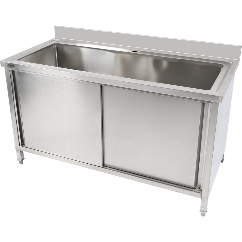 Commercial Pot Wash Sink Stainless steel 1 bowl Splashback 2 Doors 1500mm Depth 700mm - PSD150702D
