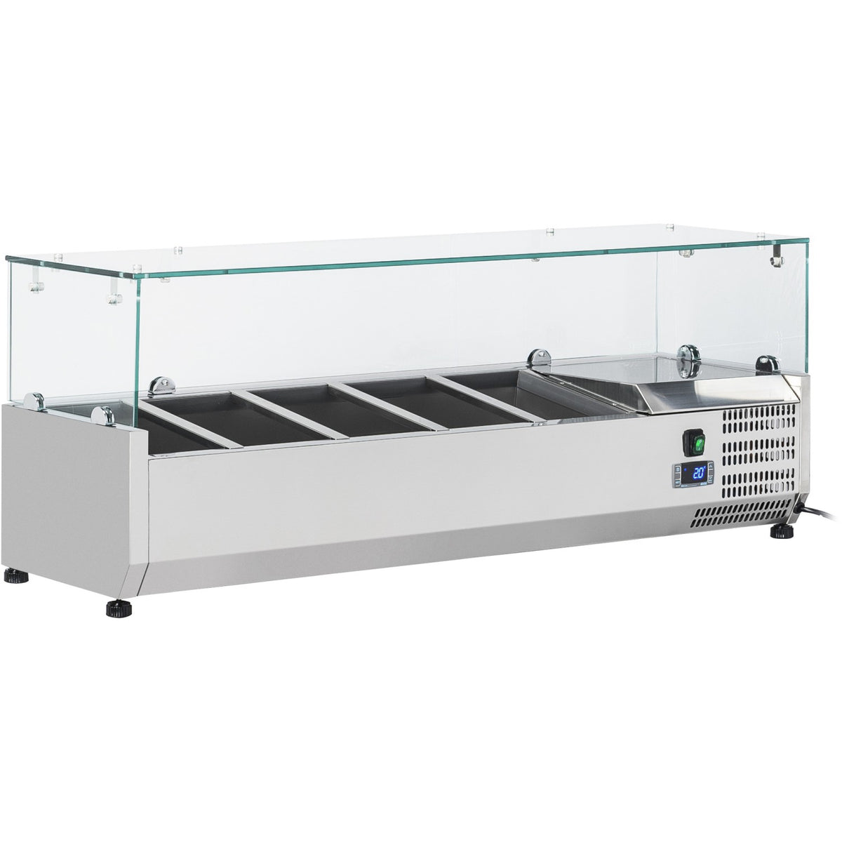 Refrigerated Servery Prep Top 1200mm 5×GN1/4 with Glass Top Stainless Steel 1200x335x435mm| THV1200/380 - THV1200/380