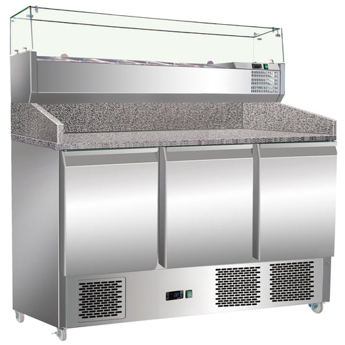Pizza Counter 3 doors Refrigerated Counter top display 6xGN1/4 Depth 700mm | PZ14+PT14 - PZ14-PT14