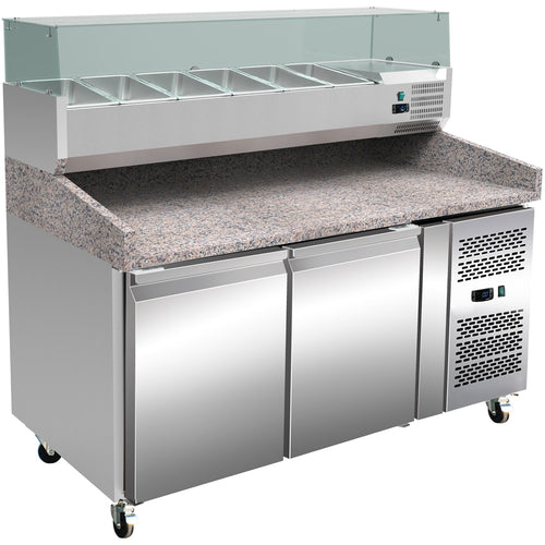 Pizza Prep Counter 2 doors Granite top Refrigerated Counter top display 6xGN1/3 Depth 800mm | PZ26+PT26 - PZ26-PT26