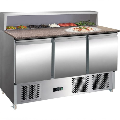 Pizza Prep Table 3 doors Stainless steel Pizza top 8xGN1/6 Depth 700mm - PZ33
