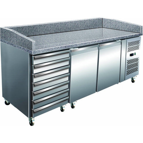 Refrigerated Pizza Prep / Bakery Counter 2 doors 7 drawers Granite top Depth 800mm - PZ46