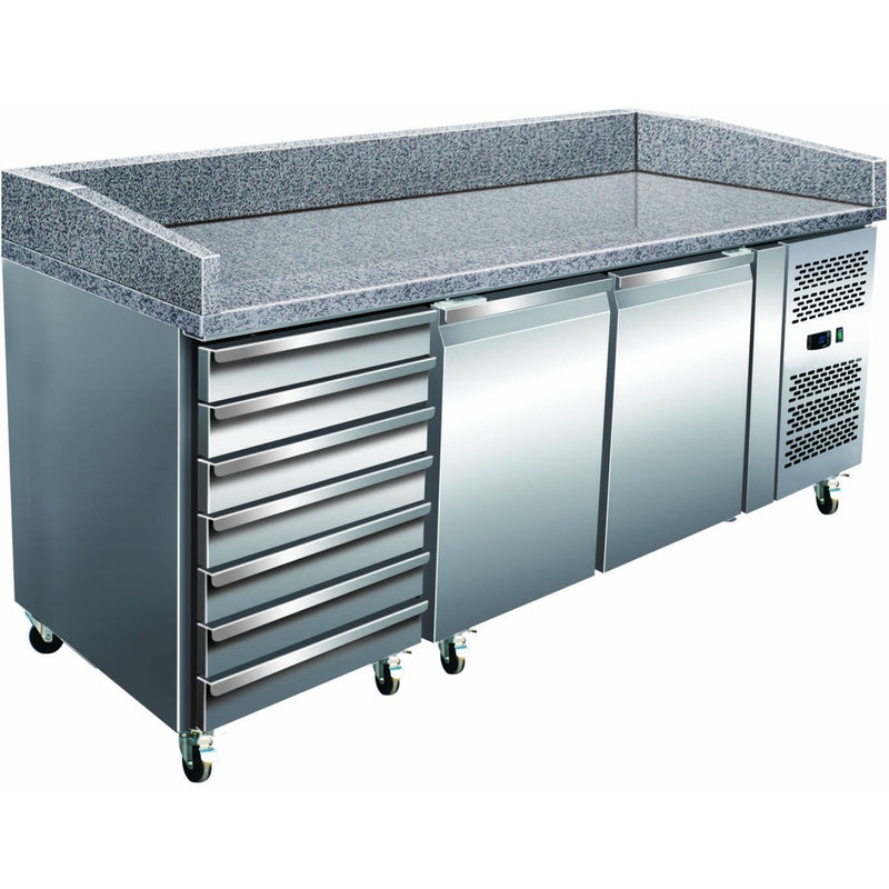 Refrigerated Pizza Prep / Bakery Counter 2 doors 7 drawers Granite top Depth 800mm - PZ46