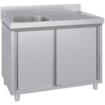 Commercial Stainless Steel Sink with Cupboard & Splashback 1 Bowl Left Side 1500x600x850mm - QNH1006