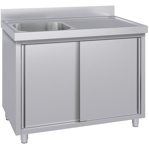 Commercial Stainless Steel Sink with Cupboard & Splashback 1 Bowl Left Side 1500x600x850mm - QNH1006