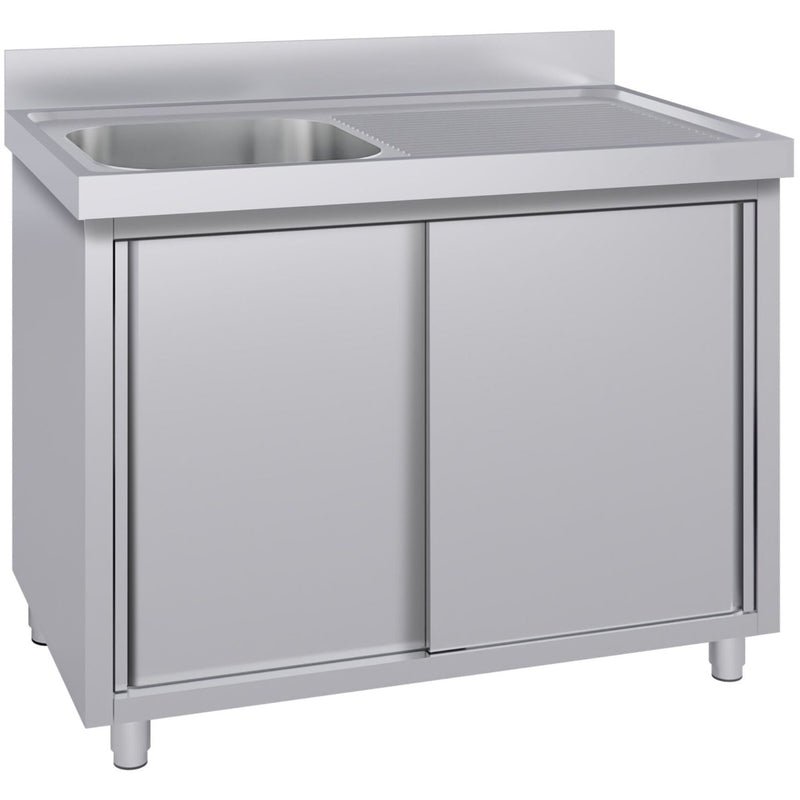 Commercial Stainless Steel Sink with Cupboard & Splashback 1 Bowl Left Side 1500x600x850mm - QNH1006